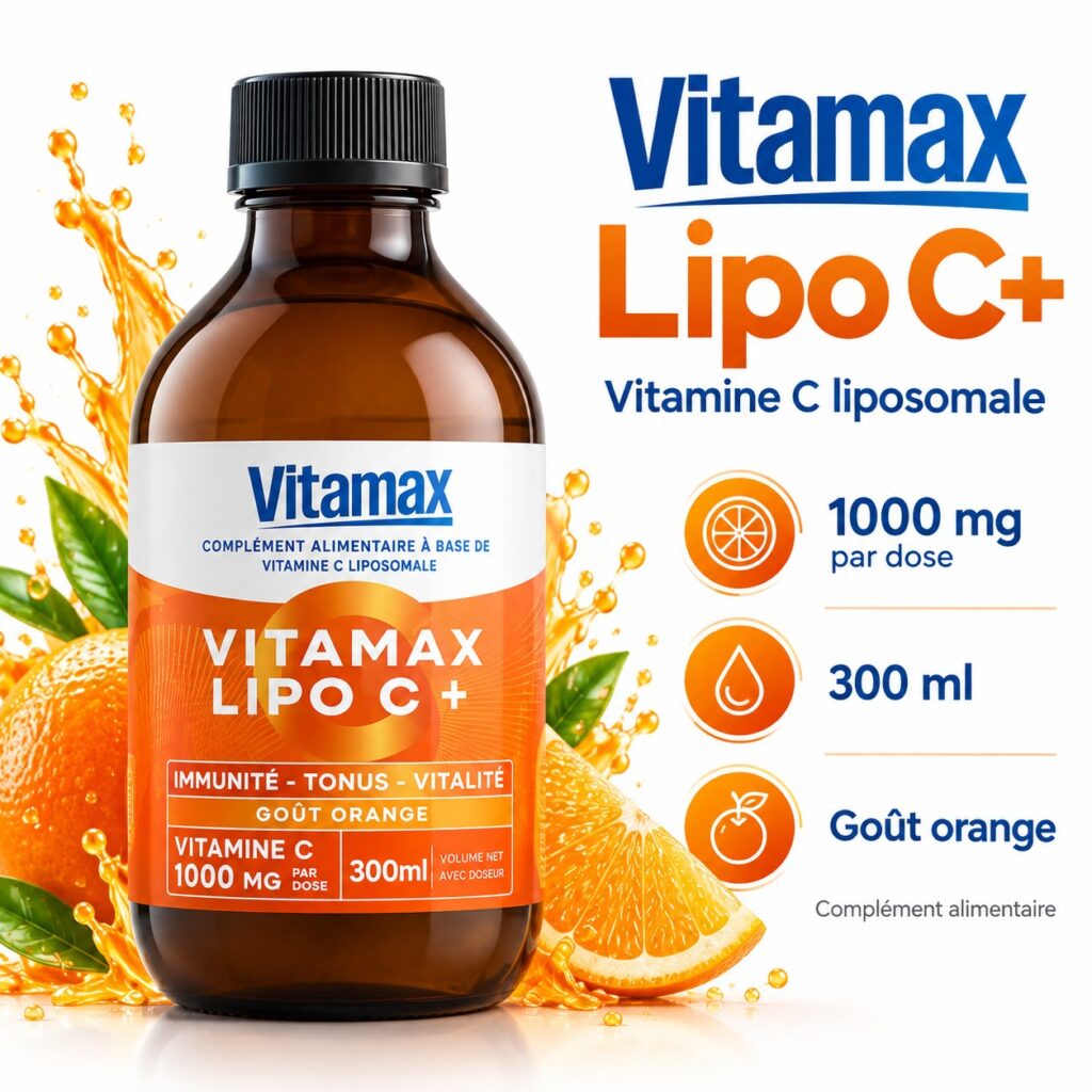 Flacon Vitamax Lipo C+ vitamine C liposomale 300 ml goût orange
